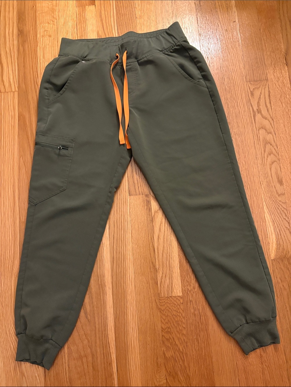 Figs Olive Green Joggers with Orange Drawstring